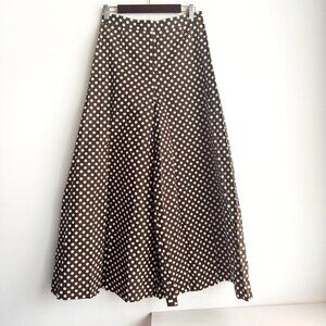 Vintage Custom Made Super Wide Leg Brown White Polka Dot High Waist Pants S